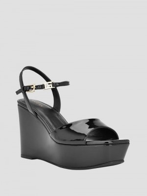 Guess Zione Patent Wedges Zwart | GUESS-SN29642