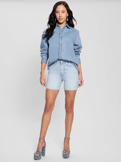 Guess 80s Pedal Denim Shorts Blauw | GUESS-SN28119
