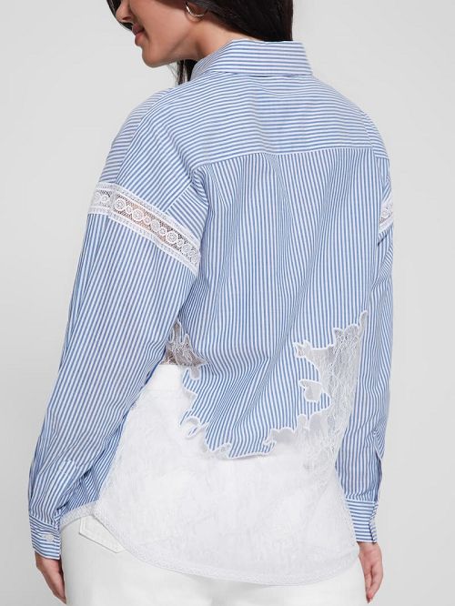 Guess Abigail Striped Lace Trim Shirt Blauw | GUESS-SN27550