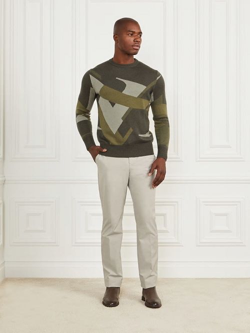Guess Abstract Jacquard Crewneck Sweater Groen | GUESS-SN31001