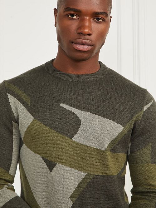 Guess Abstract Jacquard Crewneck Sweater Groen | GUESS-SN31001