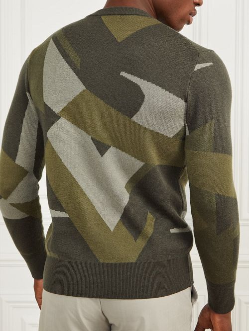 Guess Abstract Jacquard Crewneck Sweater Groen | GUESS-SN31001