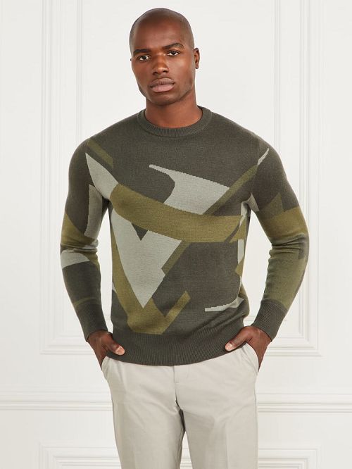 Guess Abstract Jacquard Crewneck Sweater Groen | GUESS-SN31001