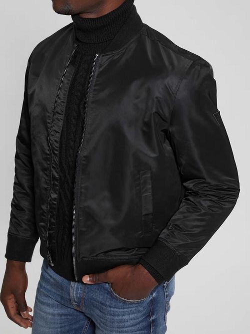 Guess Ace Satin Flight Jacket Zwart | GUESS-SN30872