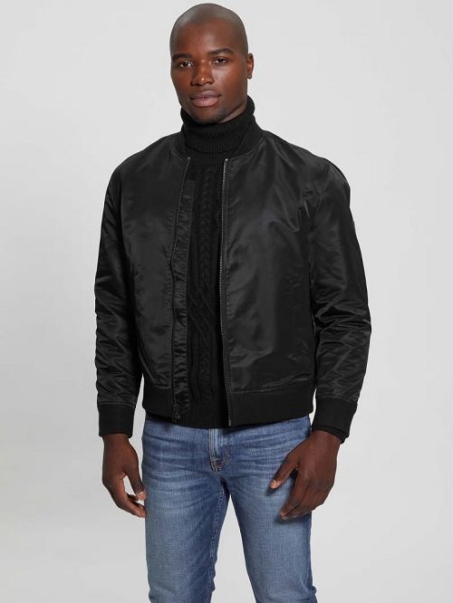 Guess Ace Satin Flight Jacket Zwart | GUESS-SN30872