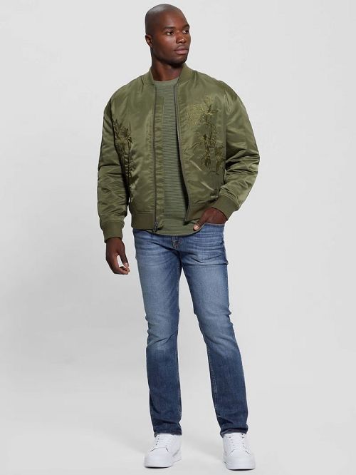 Guess Ace Satin Hawk Flight Jacket Groen | GUESS-SN30854