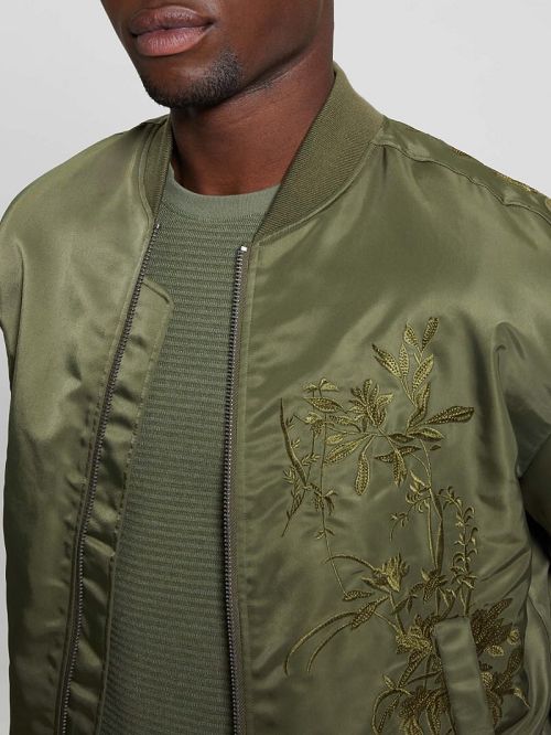 Guess Ace Satin Hawk Flight Jacket Groen | GUESS-SN30854