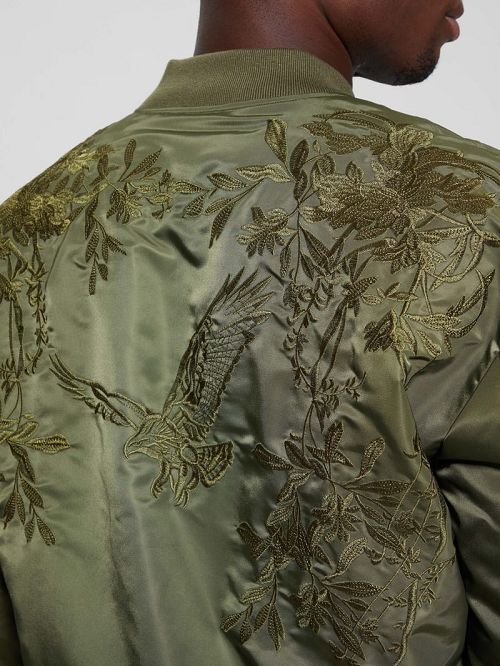 Guess Ace Satin Hawk Flight Jacket Groen | GUESS-SN30854