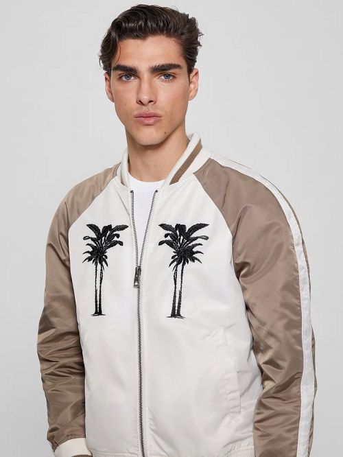 Guess Ace Satin Palms Flight Jacket Wit | GUESS-SN30825