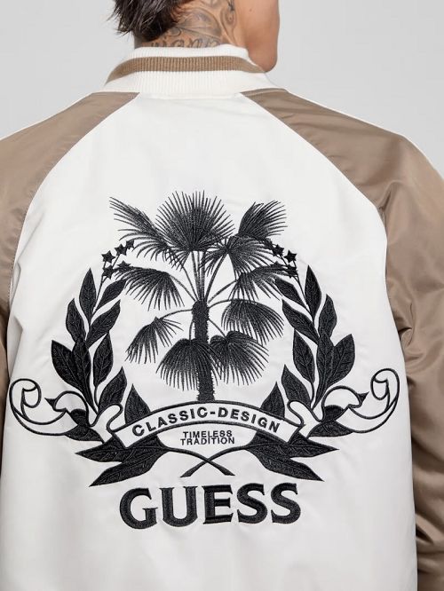 Guess Ace Satin Palms Flight Jacket Wit | GUESS-SN30825