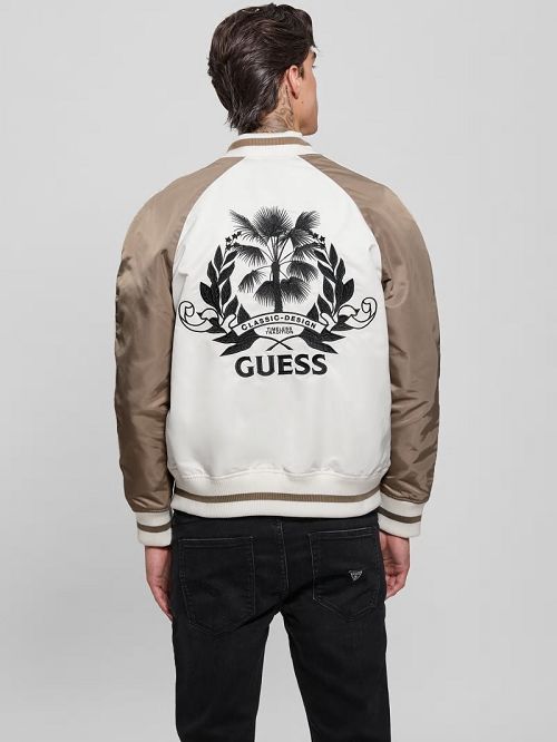 Guess Ace Satin Palms Flight Jacket Wit | GUESS-SN30825
