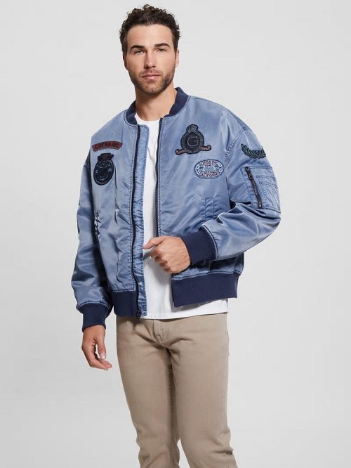 Guess Ace Twill Flight Jacket Blauw | GUESS-SN30772