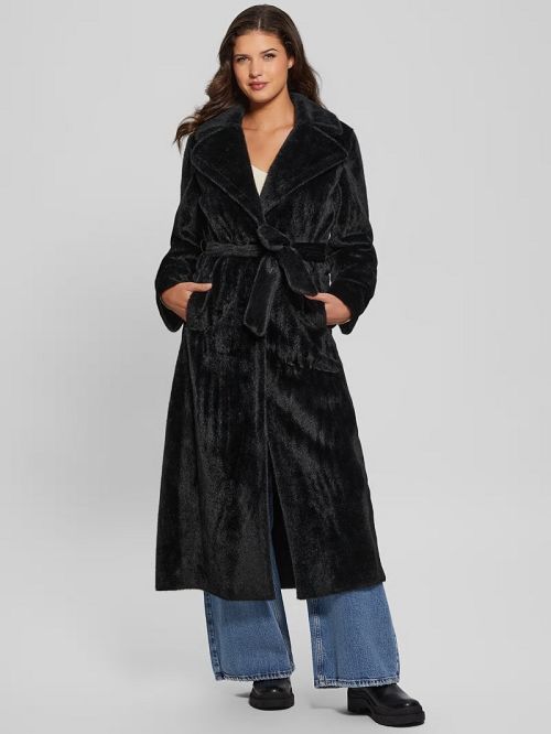 Guess Ada Longline Faux-Fur Coat Zwart | GUESS-SN27933