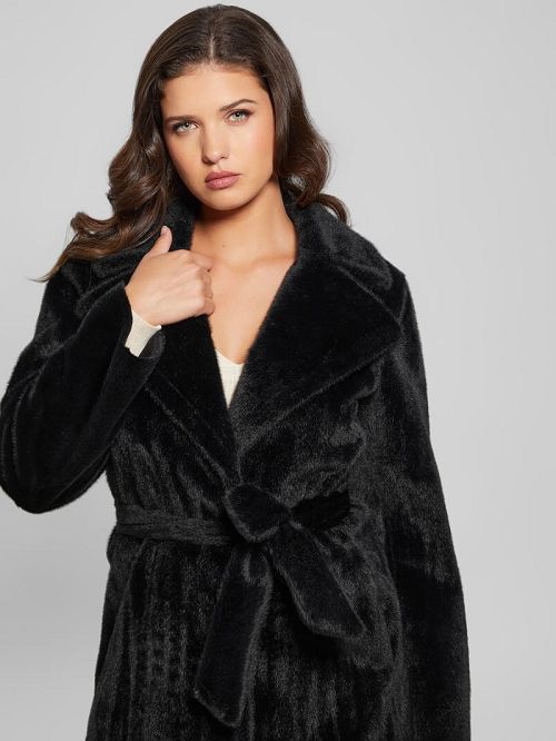 Guess Ada Longline Faux-Fur Coat Zwart | GUESS-SN27933