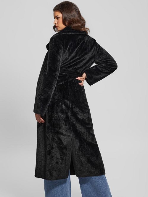 Guess Ada Longline Faux-Fur Coat Zwart | GUESS-SN27933