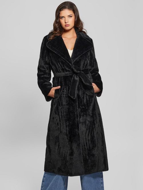 Guess Ada Longline Faux-Fur Coat Zwart | GUESS-SN27933