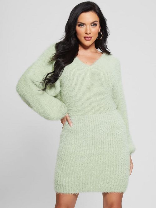 Guess Adeline Fuzzy Sweater Dress Groen | GUESS-SN26937