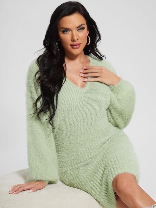 Guess Adeline Fuzzy Sweater Dress Groen | GUESS-SN26937