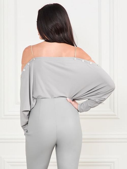 Guess Adri Bejeweled Top Grijs | GUESS-SN27434