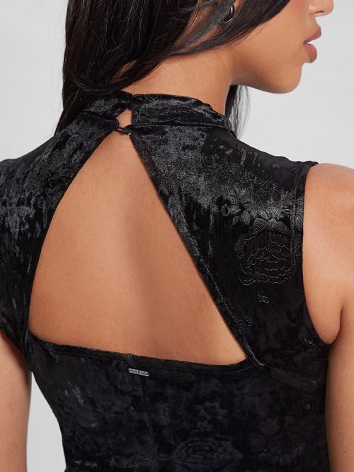 Guess Aida Floral Velvet Bodysuit Zwart | GUESS-SN27216