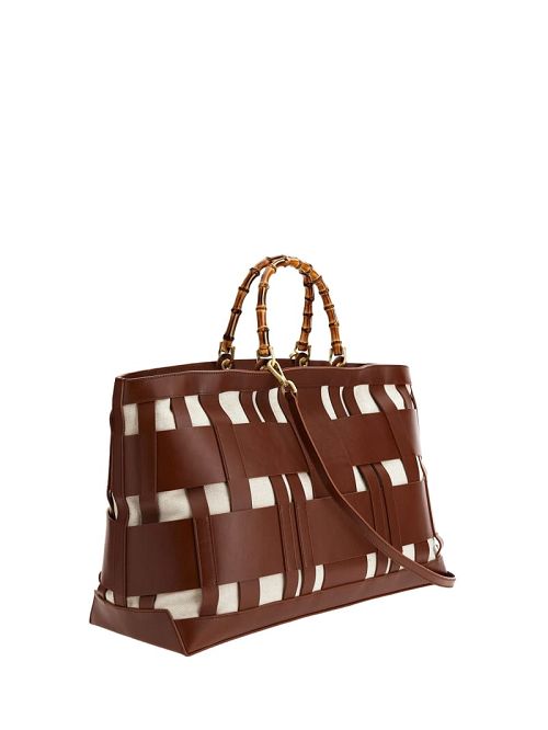 Guess Aida Woven Leather Maxi Satchel Bruin | GUESS-SN29309