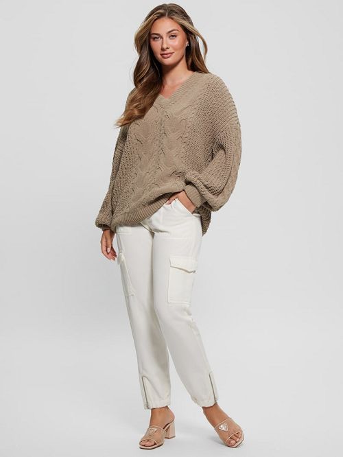 Guess Aki Chenille Cable-Knit Sweater Beige | GUESS-SN27643