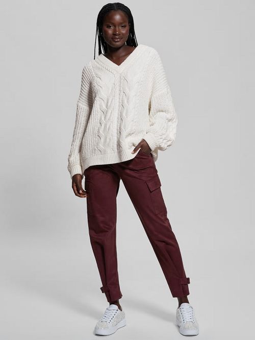 Guess Aki Chenille Cable-Knit Sweater Wit | GUESS-SN27855