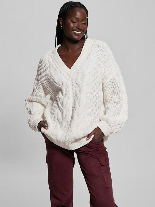 Guess Aki Chenille Cable-Knit Sweater Wit | GUESS-SN27855
