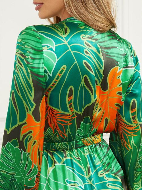 Guess Amazon Leaf Belted Silk Dress Multi | GUESS-SN26744
