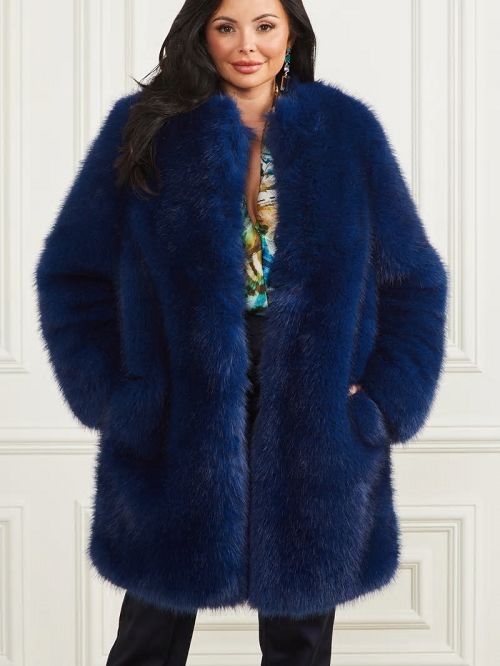 Guess Amelie Faux-Fur Coat Blauw | GUESS-SN27895