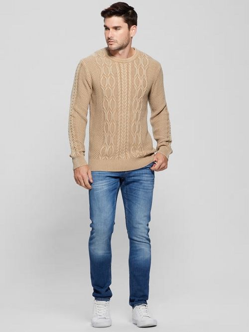 Guess Andy Cable Acid Wash Sweater Beige | GUESS-SN30897