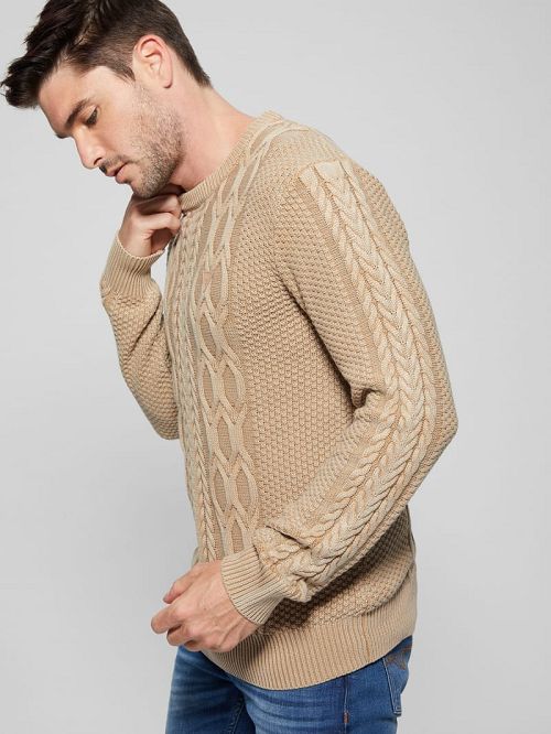 Guess Andy Cable Acid Wash Sweater Beige | GUESS-SN30897