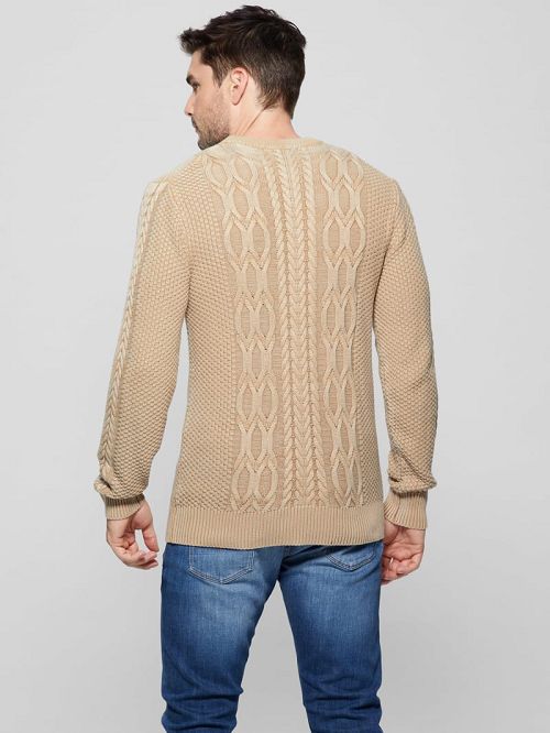 Guess Andy Cable Acid Wash Sweater Beige | GUESS-SN30897