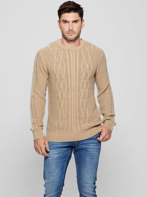 Guess Andy Cable Acid Wash Sweater Beige | GUESS-SN30897
