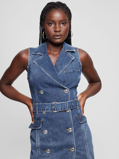 Guess Anela Denim Trench Dress Blauw | GUESS-SN26969