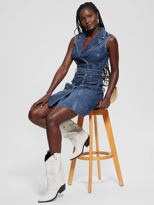 Guess Anela Denim Trench Dress Blauw | GUESS-SN26969