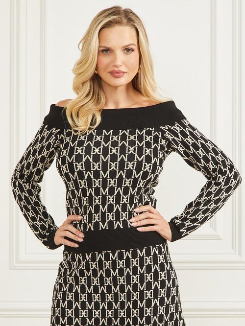 Guess Angelina Off-the-Shoulder Top Zwart | GUESS-SN27413