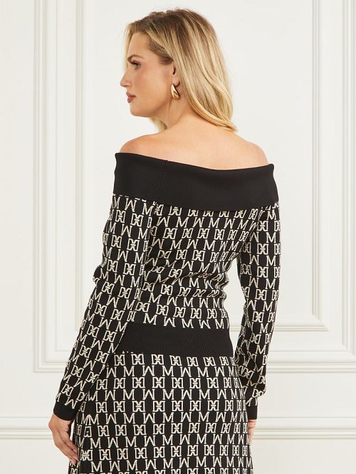 Guess Angelina Off-the-Shoulder Top Zwart | GUESS-SN27413