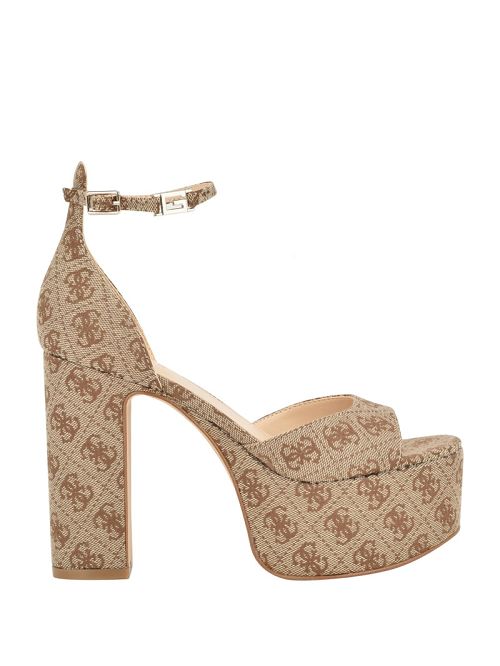 Guess Ankle Strap Logo Platform Heels Bruin | GUESS-SN29680