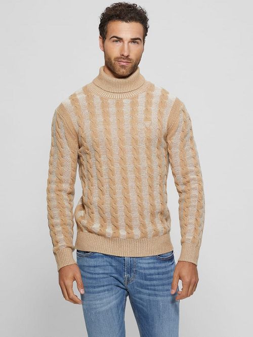 Guess Arkell Turtleneck Cable Sweater Beige | GUESS-SN30900