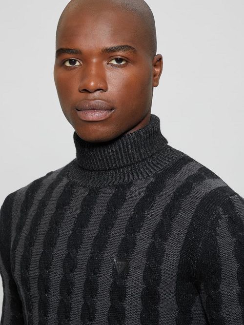 Guess Arkell Turtleneck Cable Sweater Zwart | GUESS-SN30896