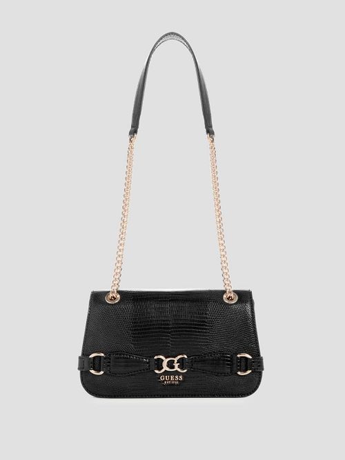 Guess Arlena Lizard Convertible Crossbody Zwart | GUESS-SN28929