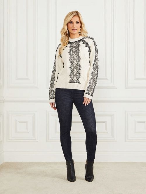Guess Aura Lace Sweater Top Wit | GUESS-SN27516