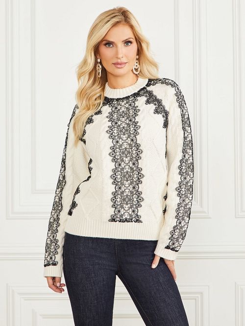 Guess Aura Lace Sweater Top Wit | GUESS-SN27516