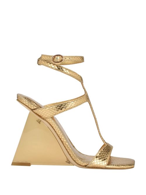 Guess Bacio Metallic T-Strap Wedge Heels Goud | GUESS-SN29861