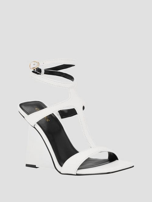 Guess Bacio T-Strap Wedge Heels Wit | GUESS-SN29694