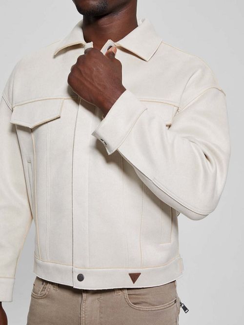 Guess Baldwin Faux-Suede Trucker Jacket Beige | GUESS-SN30862