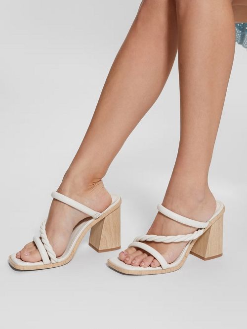 Guess Barper Strappy Wooden Heel Sandals Wit | GUESS-SN29758