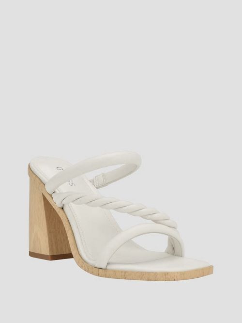 Guess Barper Strappy Wooden Heel Sandals Wit | GUESS-SN29758