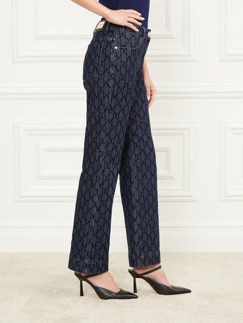 Guess Bea Monogram Print Denim Pant Blauw | GUESS-SN26542